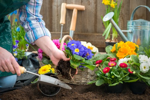 Close-up of soil and planting tools at Manor Park garden